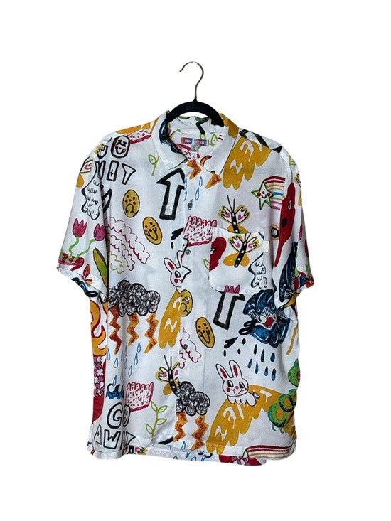 Urban Outfitters Other - Urban Outfitters White Multicolor Graphic Short-Sleeve Button-Down Shirt,Medium
